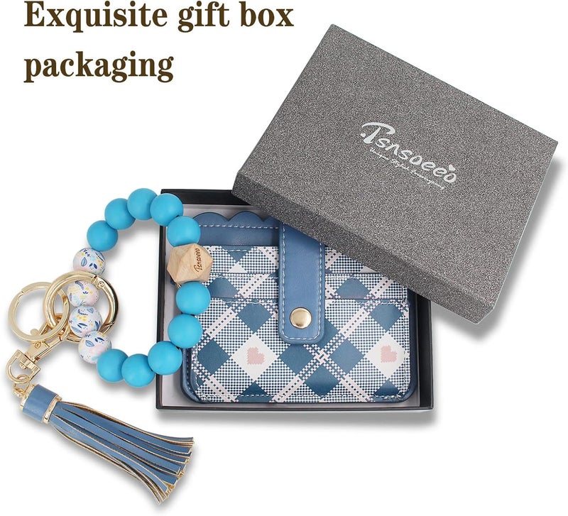 TSNSOEEO Keychain Wallet Wristlet Small Credit Card Holder Bracelet Key Chain Purse Bangle Tassel Beads Key Rings for Women - Image 2